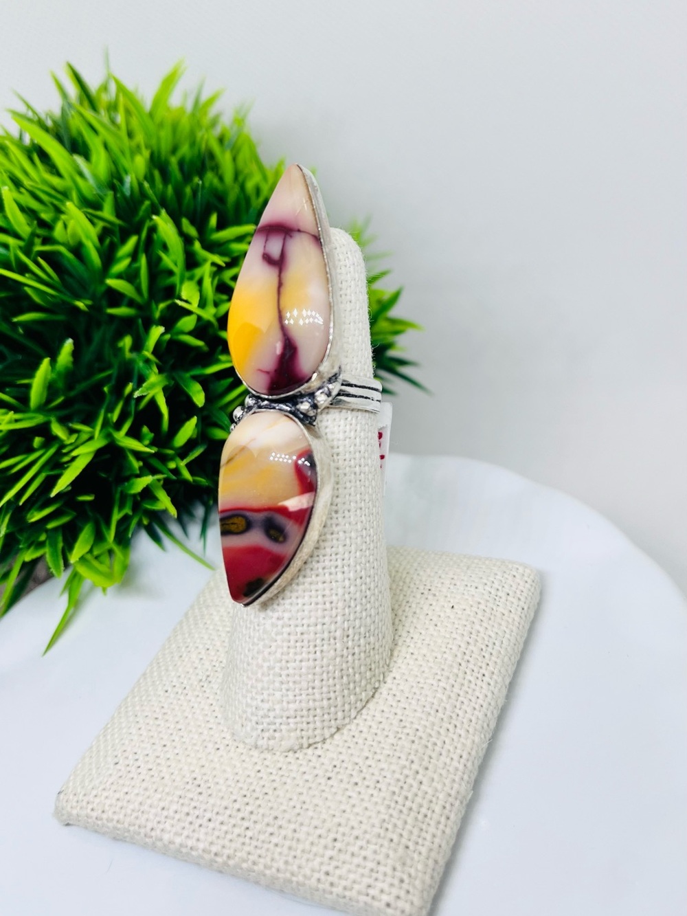 Polished MOOKITE Silver Double Marquise Cutout Ring